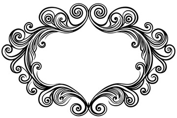 A black and white heartshaped frame with swirls in a drawing
