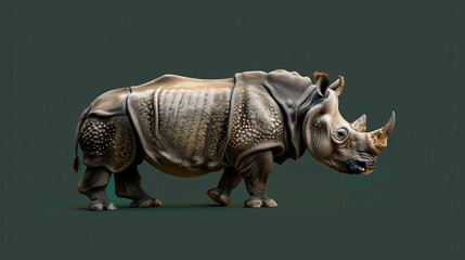Rhinoceros Standing on Green Background