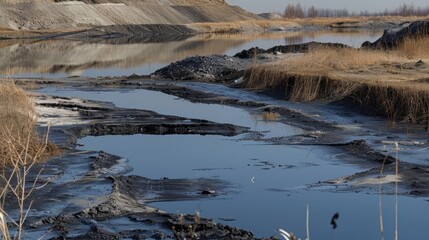 Obraz premium The eerie sight of manmade ponds storing the hazardous leftovers of coal production.