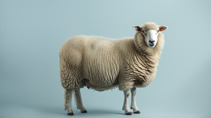 White Sheep Standing on Blue Background