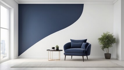 contemporary living room, Sailcloth White color wall background and Navy chair, modern
