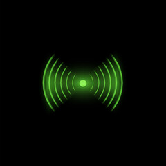 Green Wifi technology digital radar neon light vector icon, glow wireless radial waves signal, sound effect antenna sign