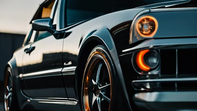 Old retro car in the garage of a car repair shop. Selective focus