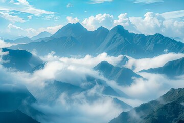 Majestic Mountain Range Shrouded in Clouds