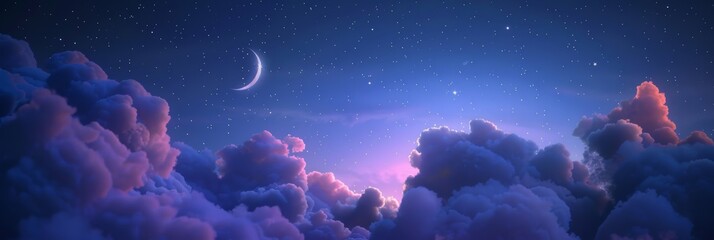  night background, star in the sky, white clouds. Fantastic banner. Ai generative.