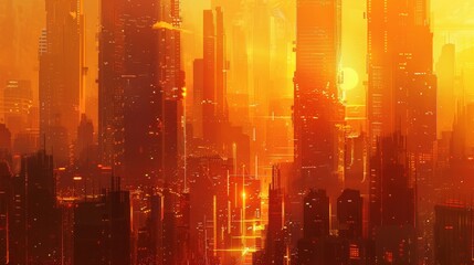 Fototapeta premium Futuristic city skyline at sunset for cyberpunk or urban themed designs