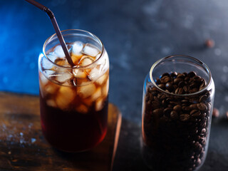 Cold brew coffee glass , dark background