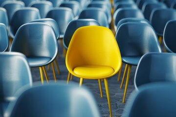 Naklejka premium ellow chair standing out from the crowd. Business concept. 3D rendering