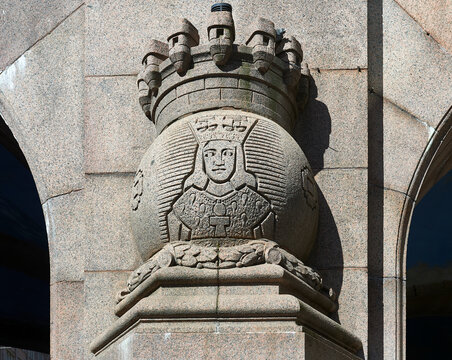 bas relief on a bridge pillar of the image of king erik the saint of sweden