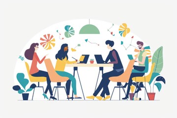 Young business people working together on new project. Colleagues at coworking. Startup concept