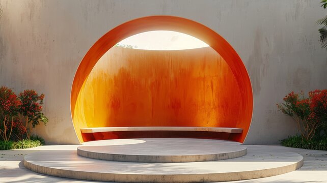 Large Orange Sculpture in Garden