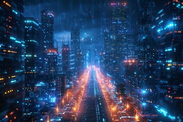 Futuristic Neon Cityscape by Night