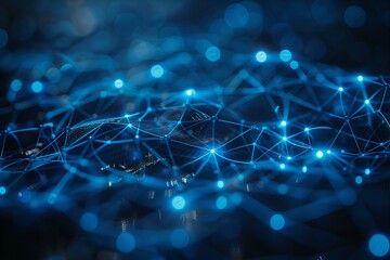 Abstract Network of Blue Glowing Nodes