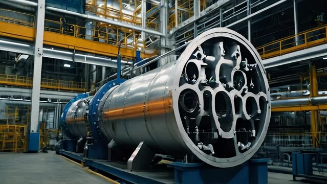 Industrial metal heat exchanger shell and tube capacity for heating liquid at oil refinery petrochemical plant high-tech power equipment background