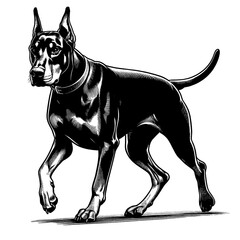 Hand drawn illustration of fierce doberman dog, vector sketch isolated on transparent background.