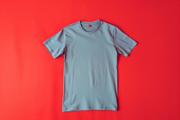 Light gray t-shirt mockup on a cherry red background, lying flat and centered, isolated in HD