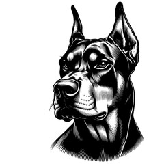 Hand drawn illustration of fierce doberman dog, vector sketch isolated on transparent background. 