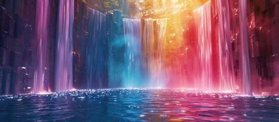 Abstract Geometric Waterfall A Vibrant D Rendered Stream of Colorful Shapes under Sharp Lighting