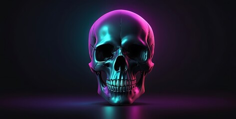 isolated on dark gardient background with copy space, neon human skull concept, illustration