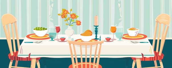 Illustration of a stylish dining table se for dinner