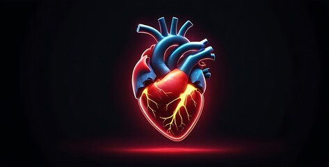 isolated on dark gardient background with copy space, neon Human Heart concept, illustration