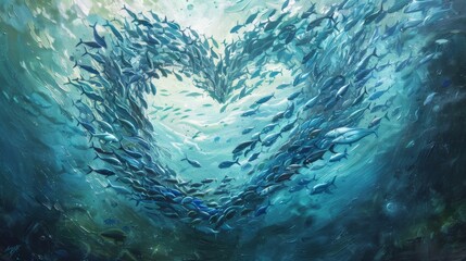 Heart shaped school of fish for romantic or nature themed designs