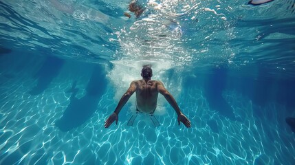 A swimmer diving into a crystalclear pool with perfect form