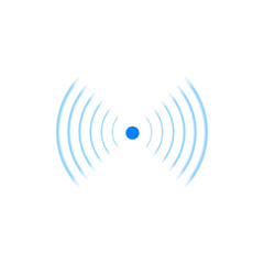 Wi-Fi technology digital radar sonar vector symbol, blue wireless waves radial signal, sound effect network antenna icon