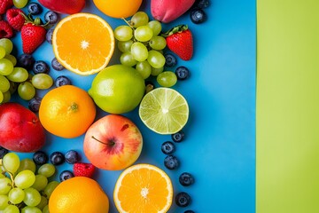 summer fresh tropical Fruits on a colorful paper background