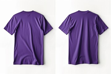 Plain purple t-shirt mockup back view isolated on crisp white background, sharply detailed image highlighting front, back, and side views