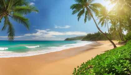 Beautiful realistic summer background with beach scenery.