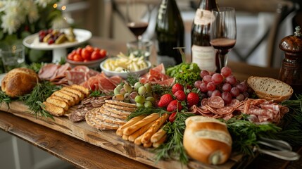 vintage charcuterie display, chic charcuterie board enhanced with vintage serving tools and rustic touches, ideal for a timeless get-together