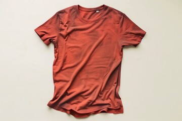 Rust t-shirt mockup on an ivory background, laying flat and smooth, isolated in HD