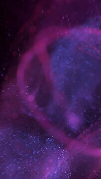 Elegant purple pink abstract particle swirl background loop. Decorative vertical surreal luxury 3D animation backdrop. Glowing light streaks and vibrant sparks showcase backplate.
