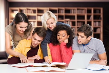 Diverse group of classmates studying project