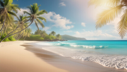 Beautiful realistic summer background with beach scenery.