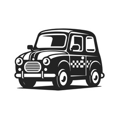 Old 70s Classic Car silhouette. Black and white Old Car vector Illustration