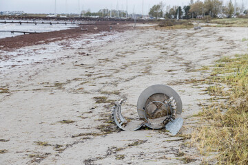 Beach after flood storm in Vallensbaek Denmark 20 October 2023 Koge bugt,