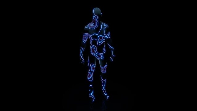 Futuristic 360&deg; Male Body Scan with Neon Laser Effects