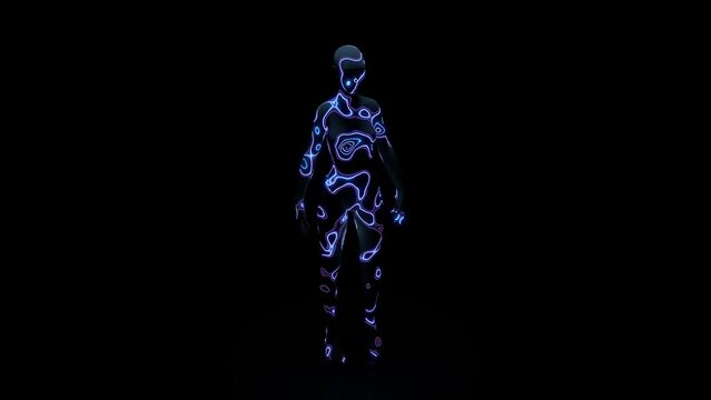 Futuristic 360&deg; Female Body Scan with Neon Laser Effects