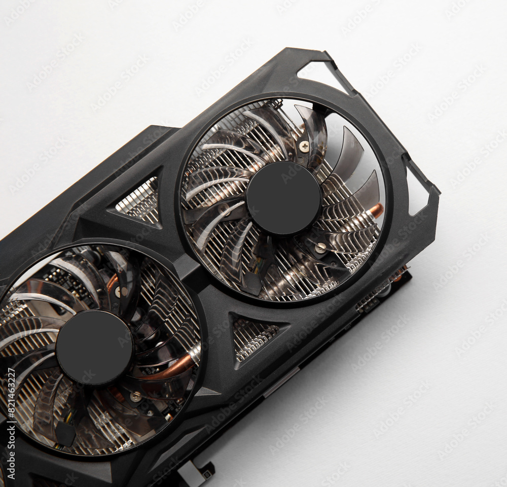 Fototapete one graphics card on color background, top view. space for text