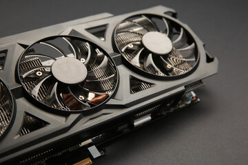 One graphics card on black background, closeup