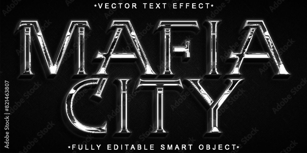 Poster chrome mafia city vector fully editable smart object text effect