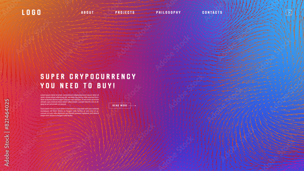 Poster landing page abstract design with vector field forces matris. colorful template for website or app. 