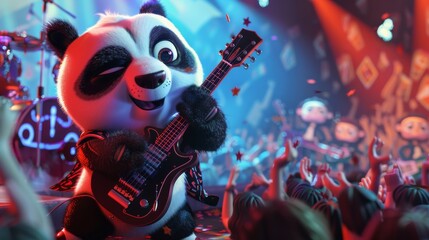 Obraz premium Panda playing guitar on stage for a rock concert