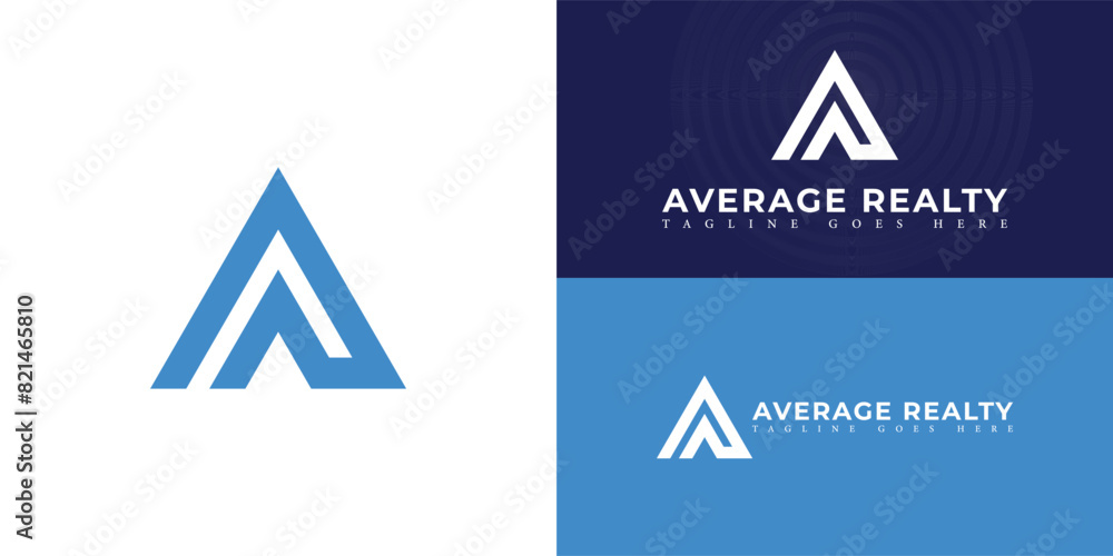 Poster abstract initial triangle letter ar or ra logo in blue color isolated on multiple background colors.