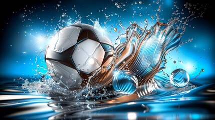 active sport blue background with a football soccer ball