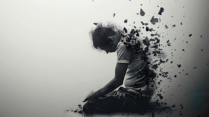 Depressed man with anxiety and addiction, illustration of depression made with Ai generative technology