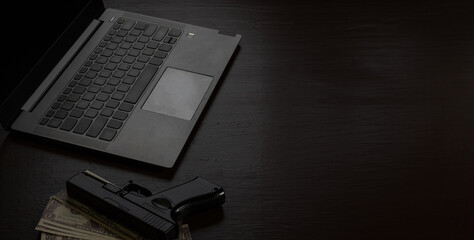 Computers, mobile phone, money, guns, and other devices that hackers use to steal or hijack...