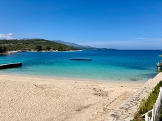 Beach and blue sea in Ksamil, Albania